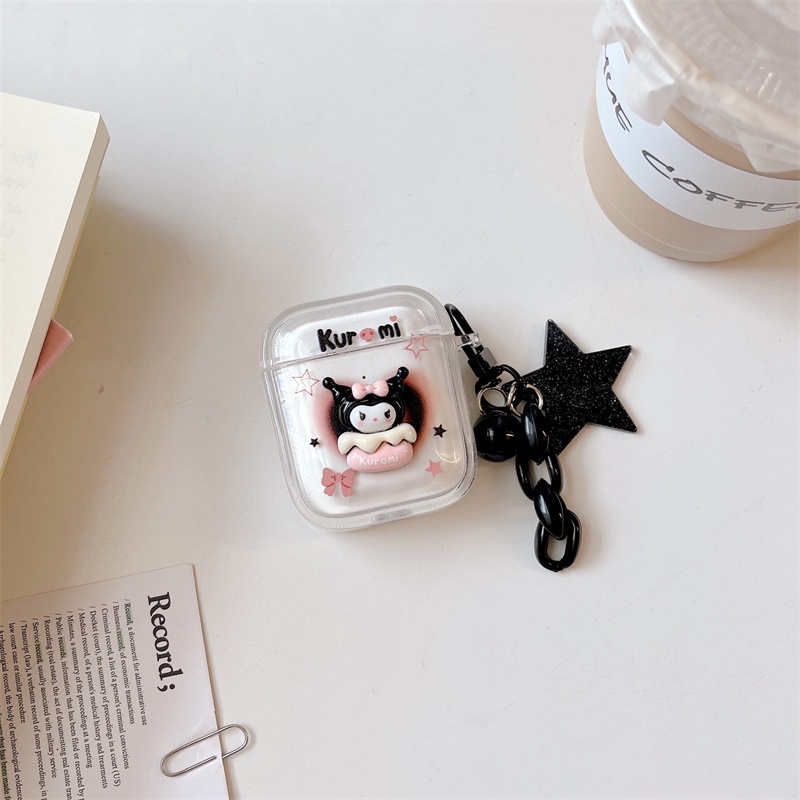 Vỏ Bảo Vệ Hộp Sạc Tai Nghe Bluetooth Không Dây Airpods1 / 2 3 Pro Pro2 Air Pods Pro 3 Hình Kuromi Có Vòng Đeo Tay Dễ Thương