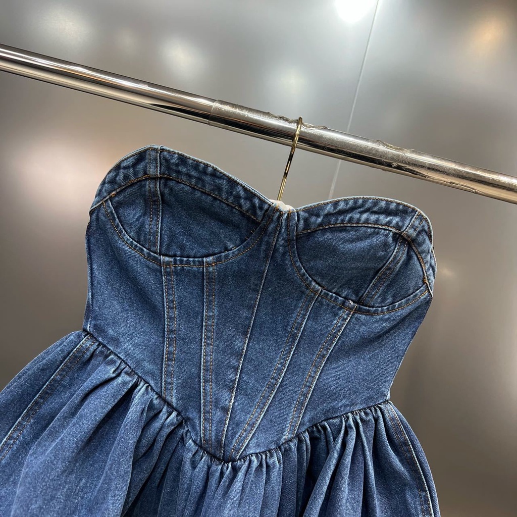 Áo Ống Vải Denim Mỏng Ôm Eo Cổ Chữ V Thời Trang Mùa Hè Âu Mỹ 2023