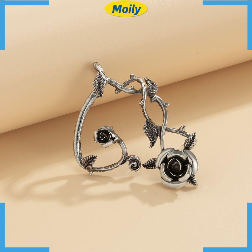 Khuyên kẹp vành tai hình hoa hồng kim loại thời trang cá tính