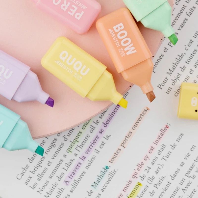 Set 4 / 5 / 6 Bút Đánh Dấu Mini Họa Tiết Gấu Hoạt Hình Màu Macaron Dành Cho Học Sinh