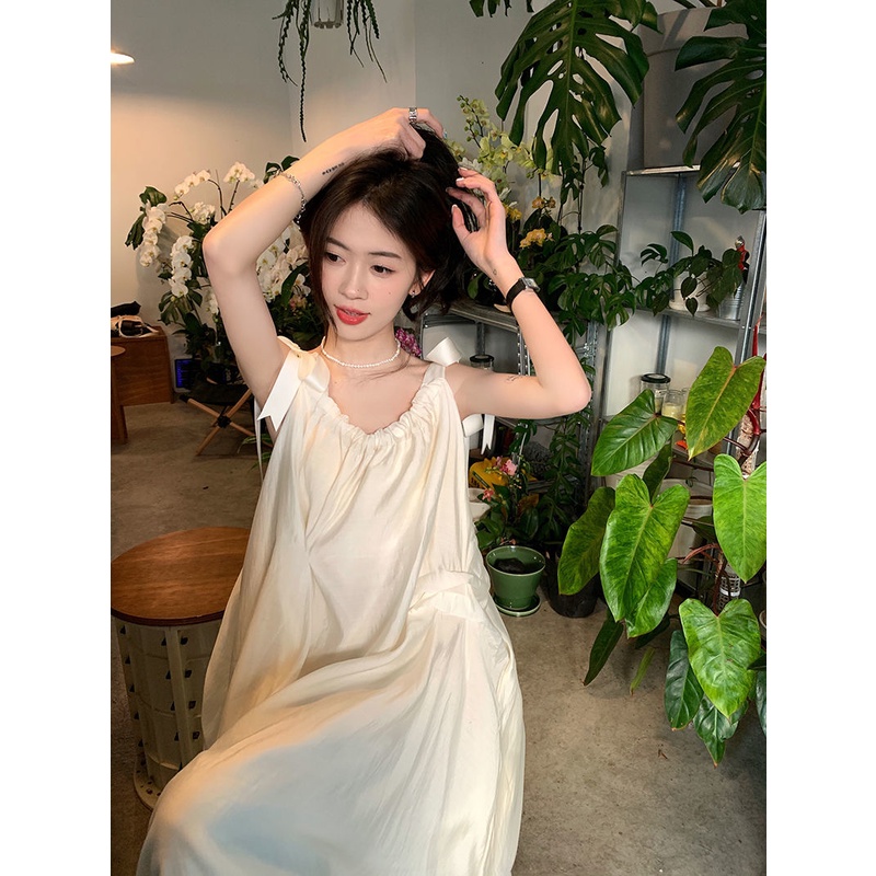 Đầm Dài Hai Dây Dáng Ôm Màu Be Thời Trang Mùa Hè Xinh Xắn Cho Nữ