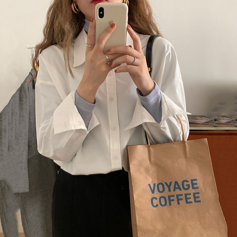 Áo sơ mi SUXI tay dài dáng rộng thiết kế đơn giản thời trang mùa xuân cho nữ