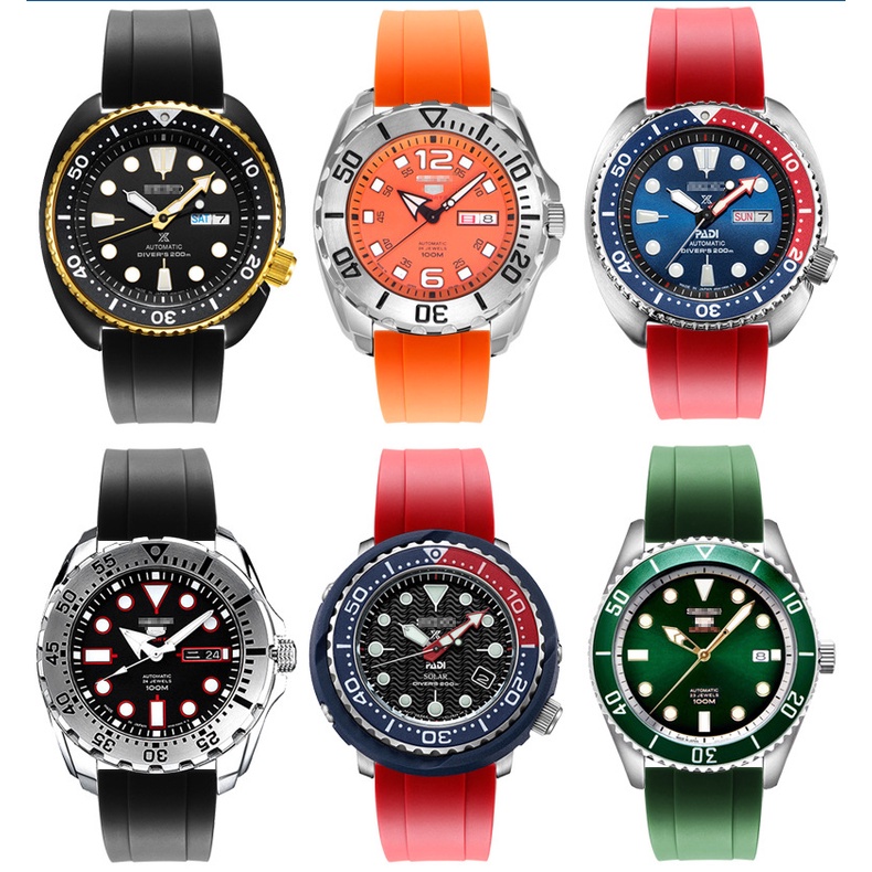 Dây Cao Su Fluorubber 20mm 22mm 24mm Màu Đen Cam Chống Thấm Nước Tháo Gỡ Nhanh Cho Đồng Hồ SEIKO Omga