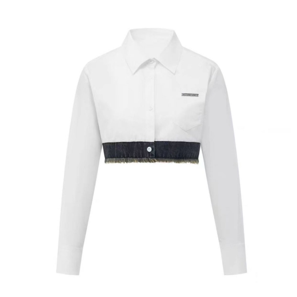 Set Áo Sơ Mi Tay Dài Phối Chân Váy Denim Ngắn Phong Cách Preppy Thời Trang Cho Nữ 74LI