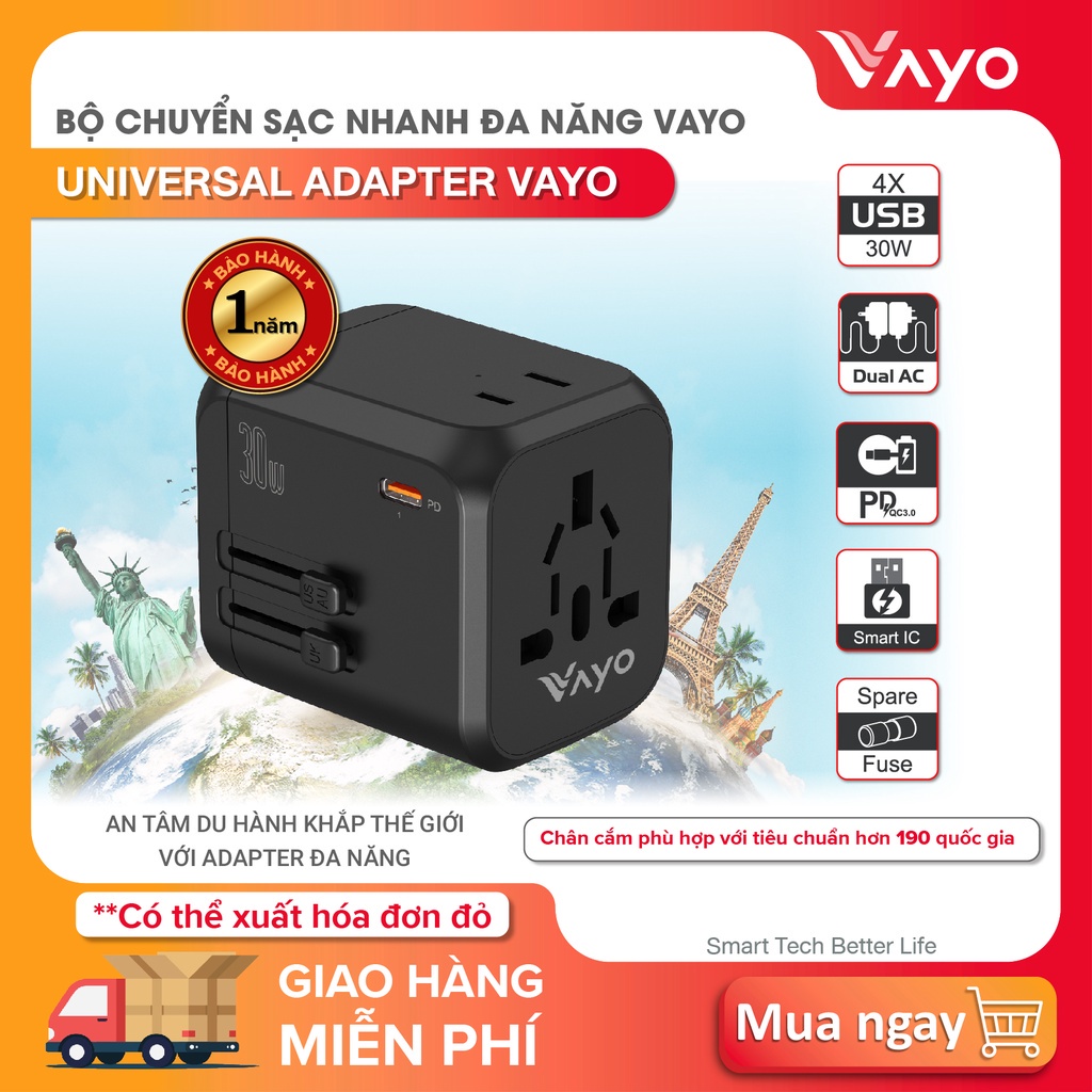 Ổ cắm điện, bộ sạc đa năng thông minh Smart Universal Adapter, chuyển sạc cho máy tính, điện thoại