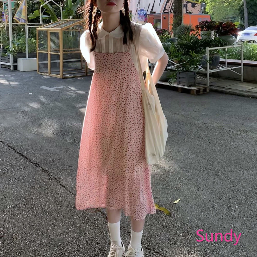 [Đã Bán Tách Biệt] Đầm Lửng Hai Dây In Họa Tiết Cherry Thời Trang Mùa Hè Phong Cách Hàn Quốc Ngọt Ngào Dành Cho Bạn