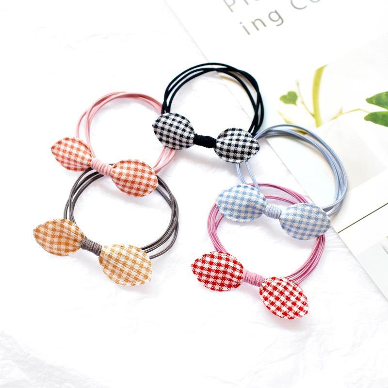 Dây buộc tóc nơ ca rô nhiều màu xinh xắn, dây cột tóc vintage mẹ và bé