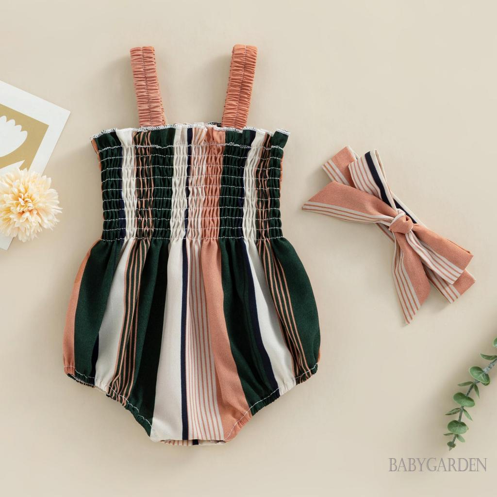 Bộ Áo Liền Quần Không Tay Hở Lưng Nhiều Màu Kèm Băng Đô Dành Cho Bé Gái 0-18 Tháng Tuổi