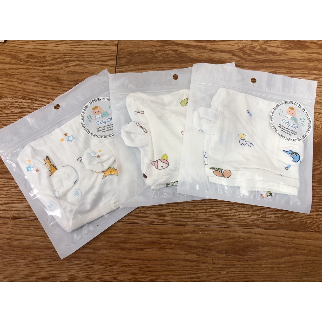 Mũ sơ sinh tai gấu thun lạnh có dây buộc cho bé yêu