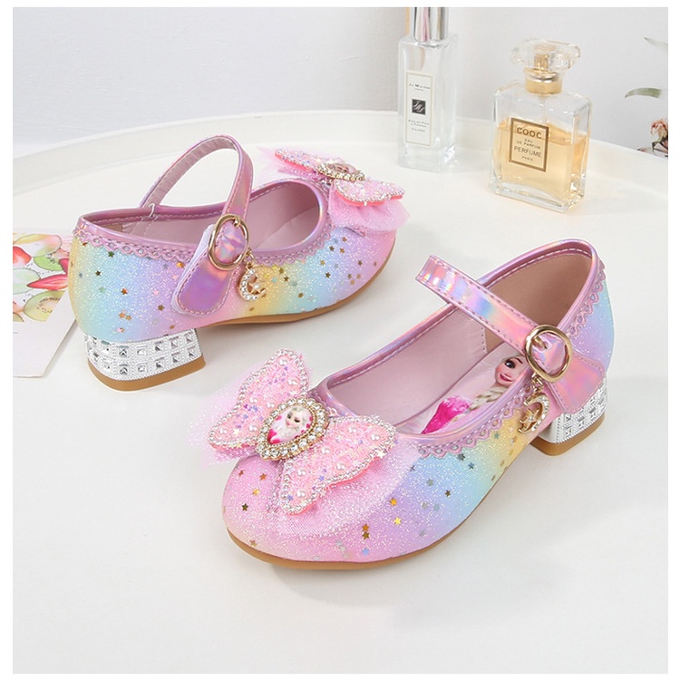 Giày Cao Gót Công Chúa Elsa Đính Đá Và Nơ Hoạt Hình Cho Bé Gái Size 23-36
