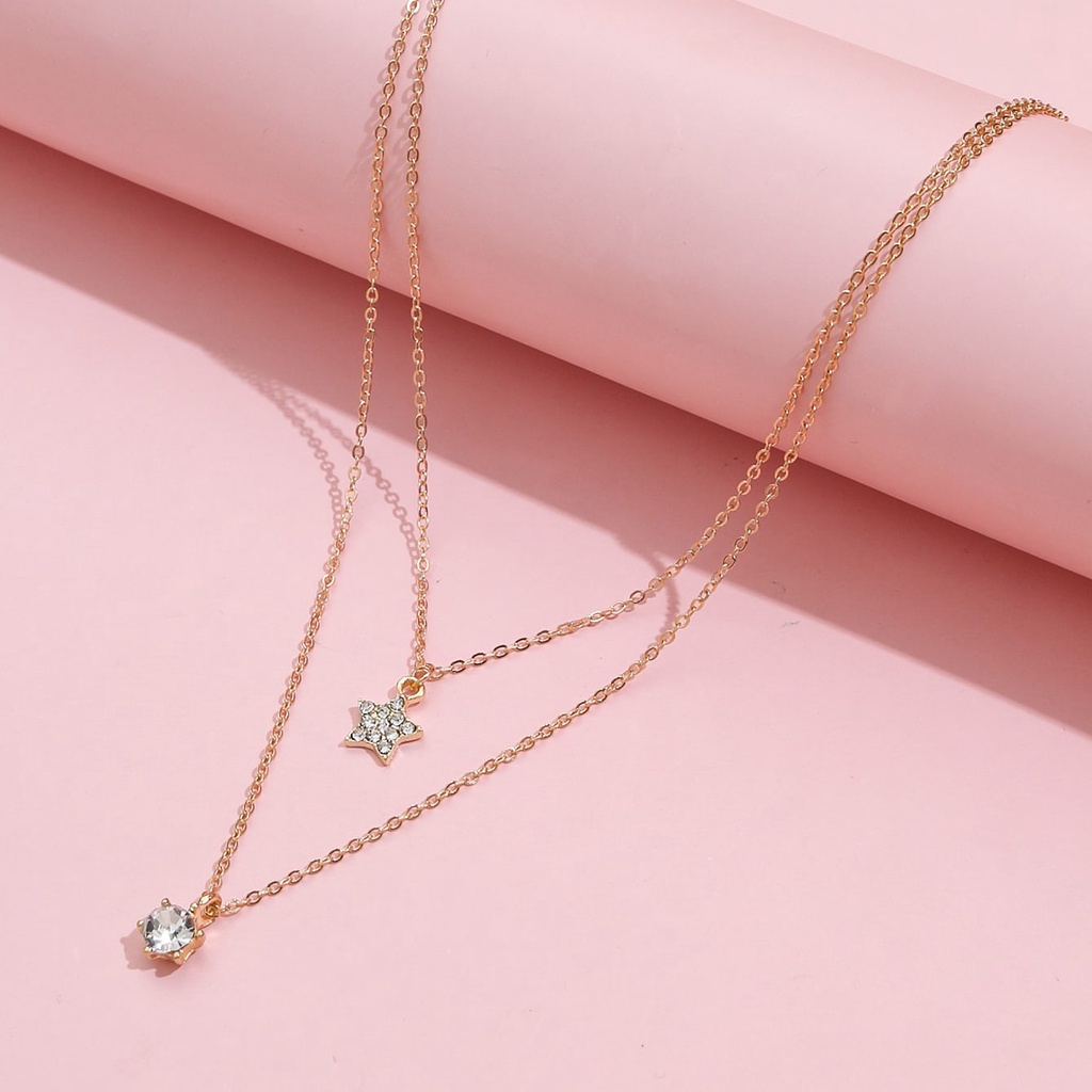 Dây Chuyền Hai Lớp Mặt Hình Ngôi Sao Năm Cánh Đính Đá Đơn Giản Thời Trang Dành Cho Nữ