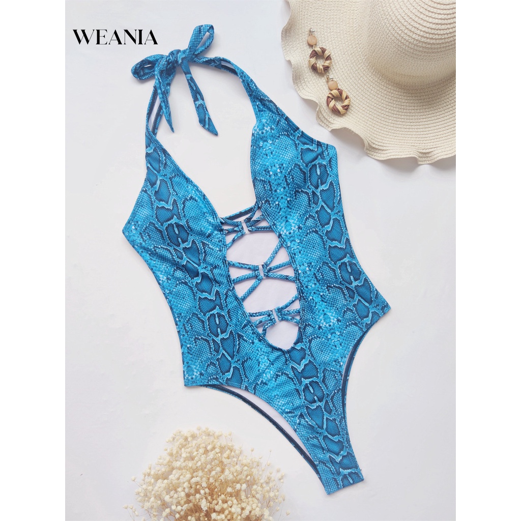 Weania Đồ Bơi Một Mảnh Hở Lưng In Họa Tiết Da Rắn Rỗng Cho Nữ
