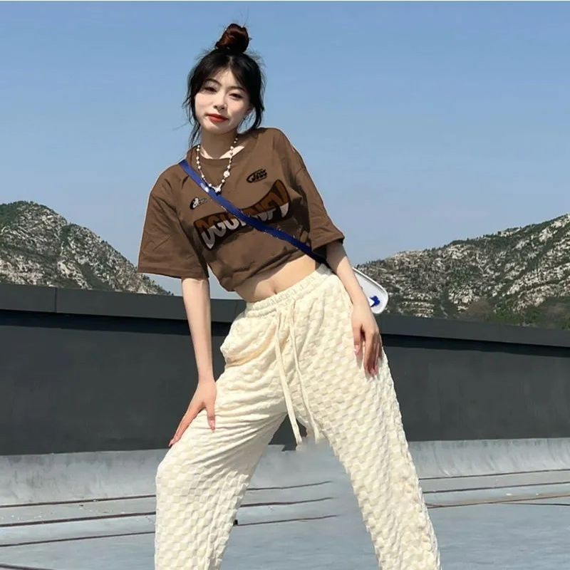 Áo Thun Cổ Tròn Dáng Rộng Màu Nâu Plus Size Thời Trang Mùa Hè Cho Nữ