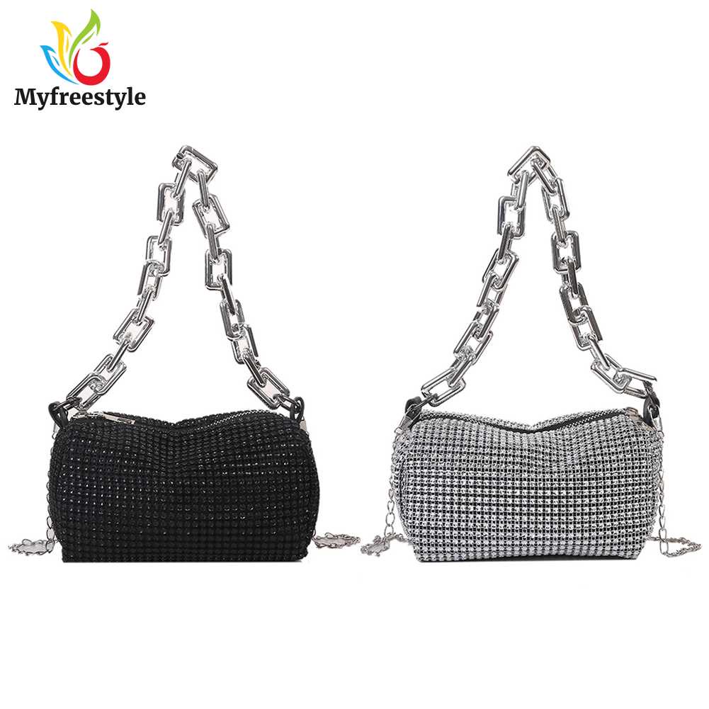 Túi Xách Đeo Vai Hình Trụ Đính Kim Cương Giả Thanh Lịch Cho Nữ