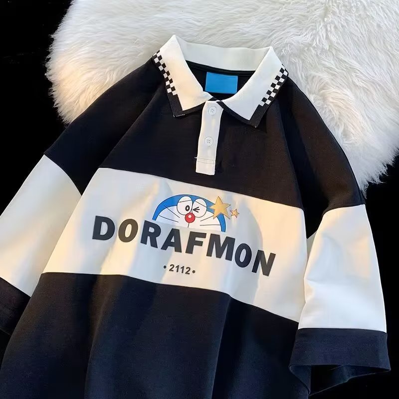 Áo polo Tay Ngắn In Họa Tiết Hoạt Hình Đơn Giản Thời Trang Mùa Hè 2023 Phong Cách Harajuku Cho Nam Và Nữ
