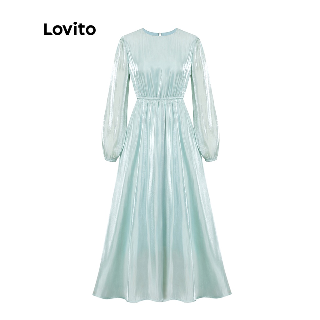 Đầm maxi tay dài phối nút Lovito cho Nữ L47ED095 (Xanh dương)