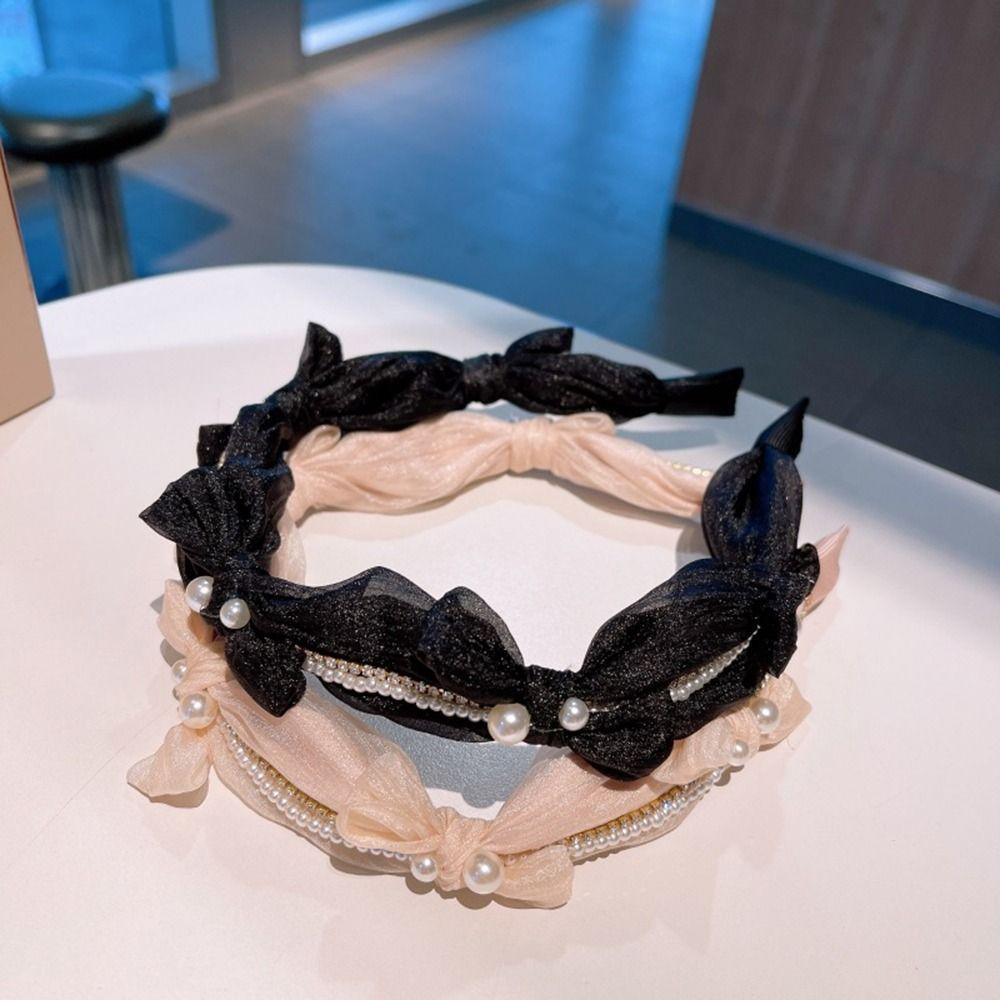 Băng Đô Cài Tóc Phối Lưới Mỏng Đính Nơ 15H Kiểu Retro Xinh Xắn Cho Bạn Gái