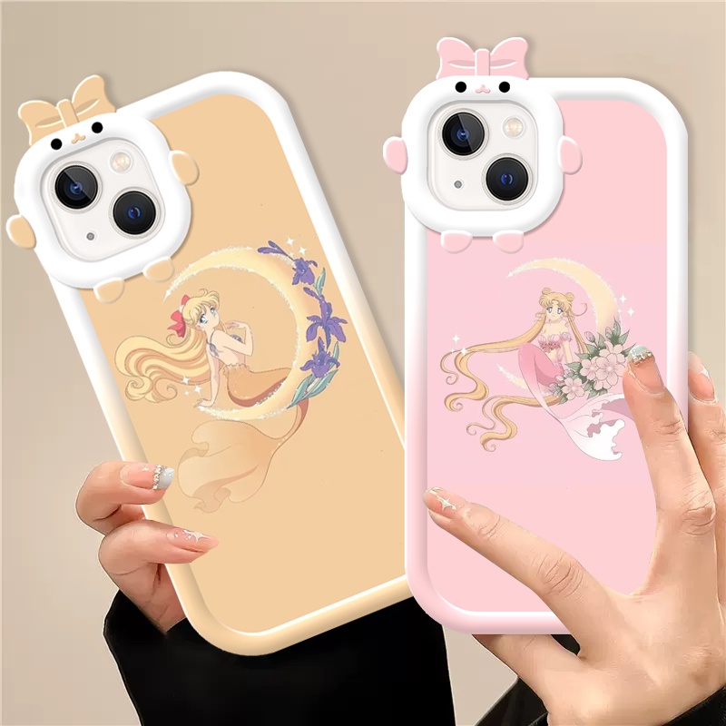 【Creative Camera Protection】Case for IPhone 14 13 12 11 Pro Promax 14Plus X XS XR XSMAX Ins Sailor Moon Cute Monster Bow Tie Style Soft Matte TPU Casing DCG