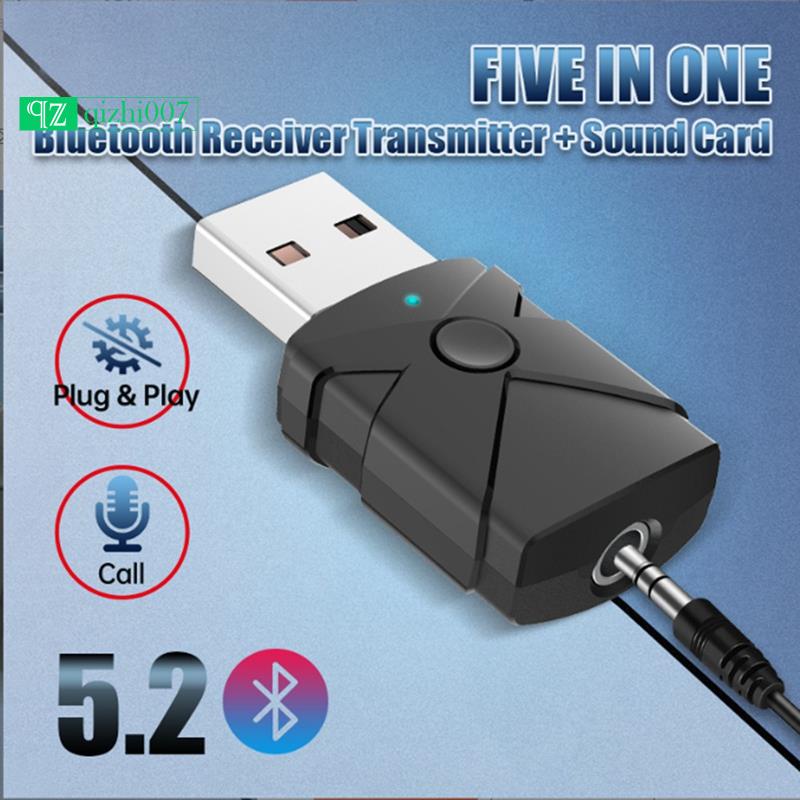 USB Bluetooth 5.2 Audio Adapter Wireless Receiver Transmitter Sound Card 3.5mm Aux Music Dongle for TV Car Speaker PC