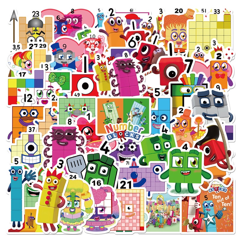 52PCS Cartoon Digital Block Stickers Khối kỹ thuật số Cartoon DIY Kids Chai nước Xe máy Stickers Trượt ván Đồ chơi Stickers
