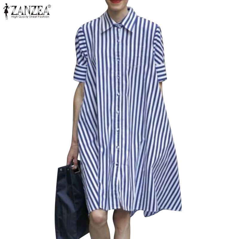 Áo sơ mi ZANZEA ngắn tay họa tiết sọc thời trang dành cho nữ