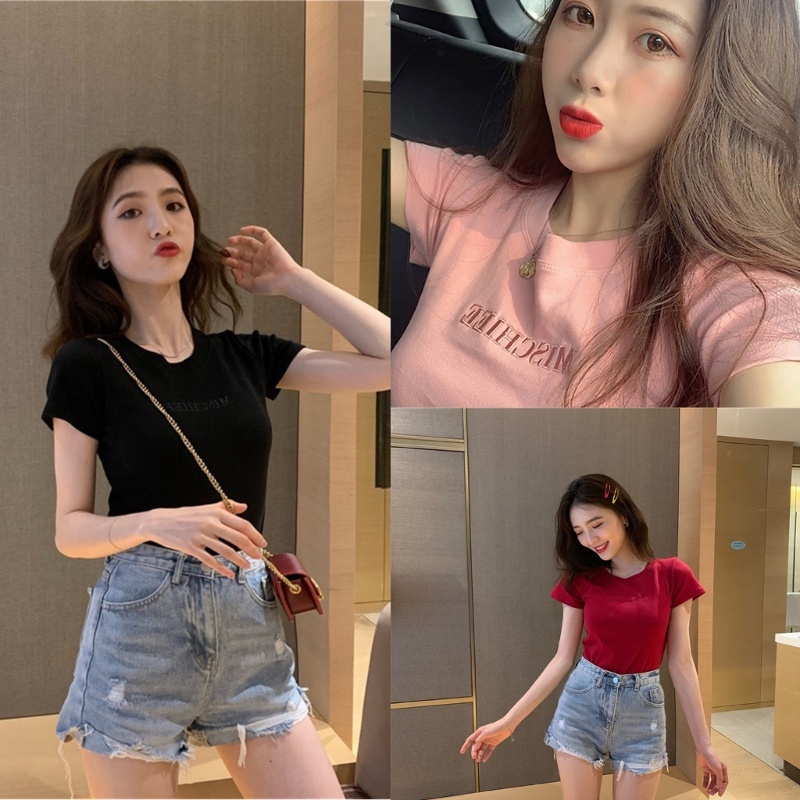 Áo Thun Tay Ngắn Cổ Tròn Màu Trơn Mềm Mại Hợp Thời Trang Hè Cho Nữ