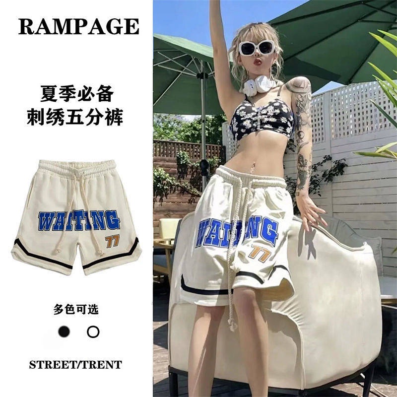 Quần short bóng rổ Hiphop thêu chữ Mỹ cho nữ sinh mặc mùa hè