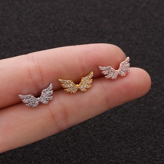 7uanX 1 Khuyên Tai Helix Lobe Tragus 20Gauge Hình Cánh Thiên Thần Bằng Thép Không Gỉ Đính Đá Zircon