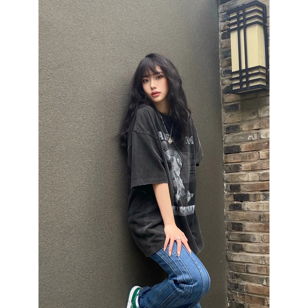 NRVP Áo Thun 100% Cotton Tay Ngắn Dáng Suông In Họa Tiết Hoạt Hình Phong Cách Hàn Quốc Cho Nữ