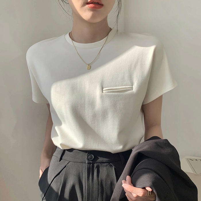 SUXI Áo Thun Tay Ngắn Cổ Tròn Màu Trơn Đơn Giản Thời Trang Mùa Hè Cho Nữ