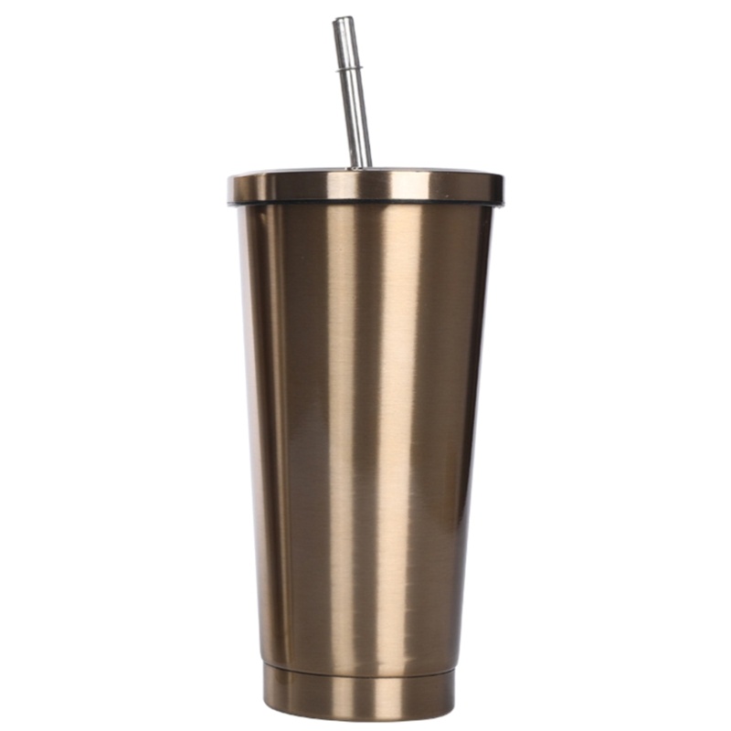 Cốc Uống Nước Bằng Thép Không Gỉ Có Nắp Và Ống Hút Tiện Dụng