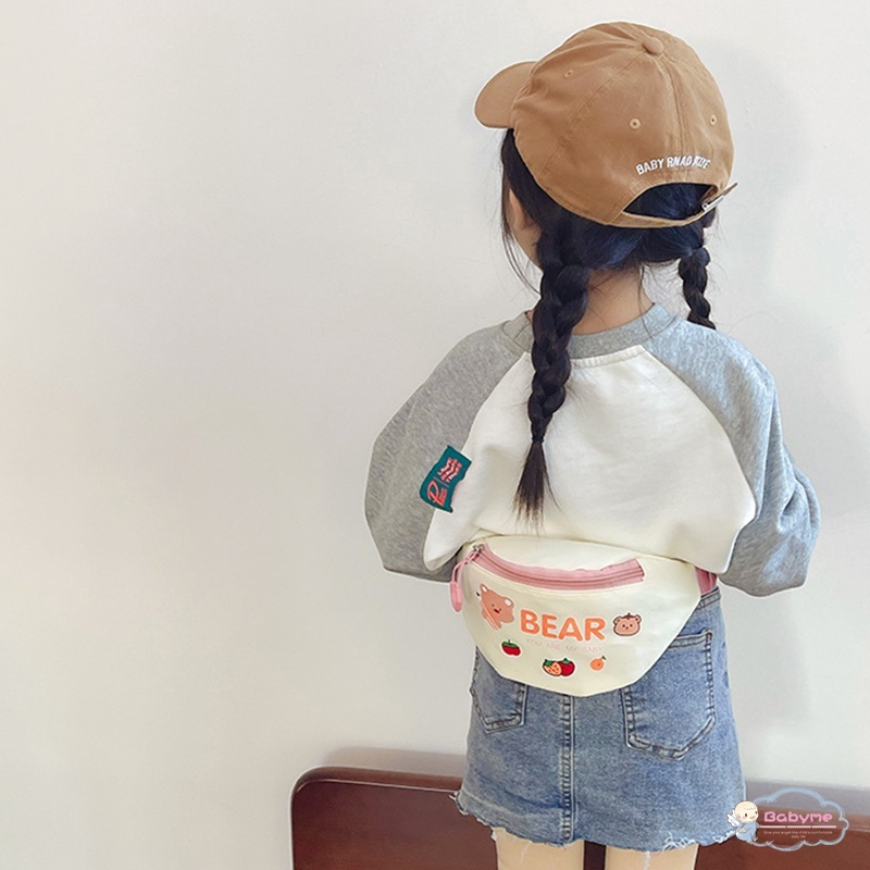 Túi Đeo Chéo Nhỏ Gọn Nhẹ In Họa Tiết Trái Cây / Chữ Hoạt Hình Phong Cách Hàn Quốc Dễ Thương Cho Bé