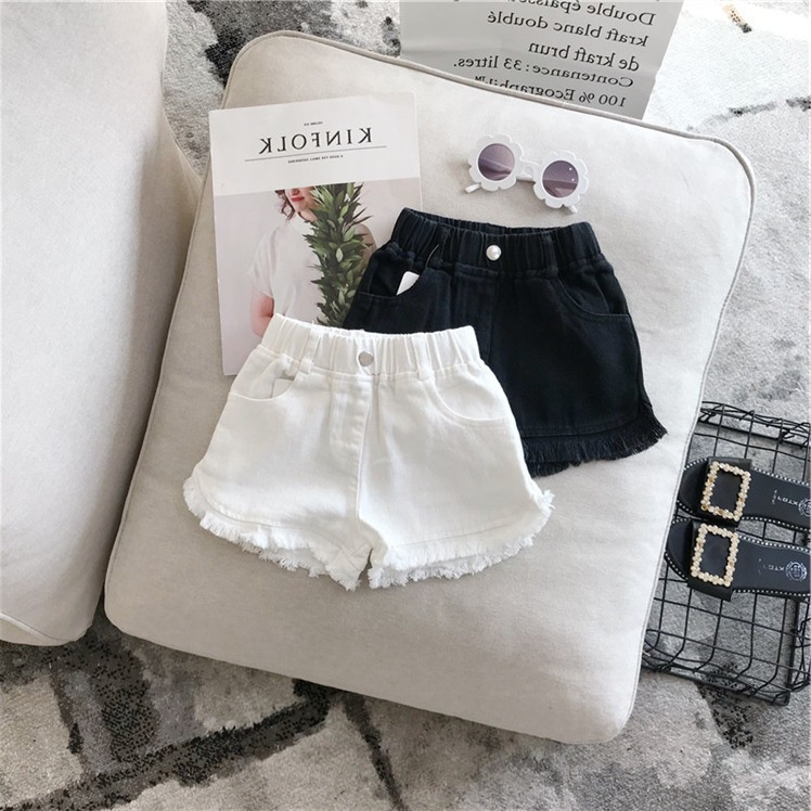 Quần Short Denim Màu Trắng Đen Thoáng Khí Thời Trang Mùa Hè Cho Bé Gái 2-7 Tuổi
