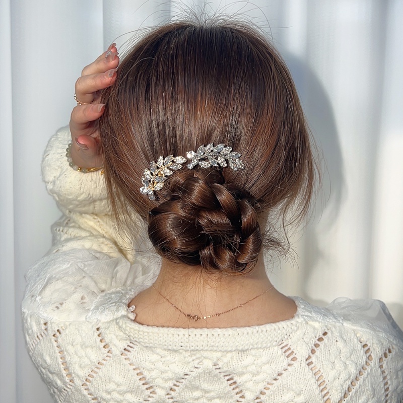 Lược Cài Tóc Trang Trí Hình Hoa Lá Đính Đá Zircon Lấp Lánh Cho Nữ