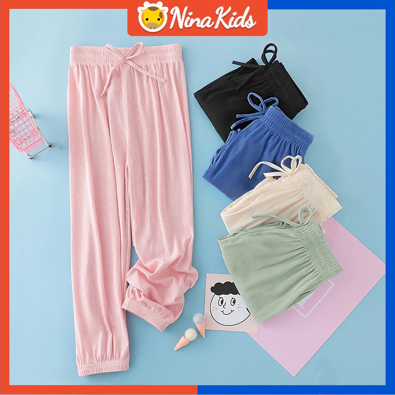 Quần Dài Chống Muỗi Dáng Rộng Bằng Lụa Mát Phong Cách Hàn Quốc Thời Trang Mùa Hè Dành Cho Bé Gái 1-6 Tuổi