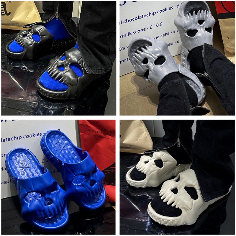 Neufigr Dép Sandal Đi Trong Nhà Đế Dày Họa Tiết Đầu Lâu Thời Trang Mùa Hè Cho Cặp Đôi