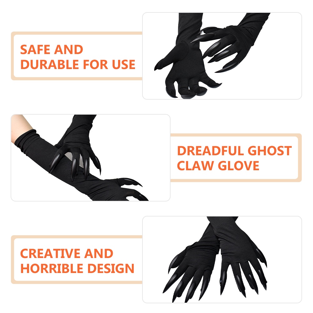 1 Đôi Găng Tay Móng Vuốt Mèo Màu Đen Hóa Trang Halloween