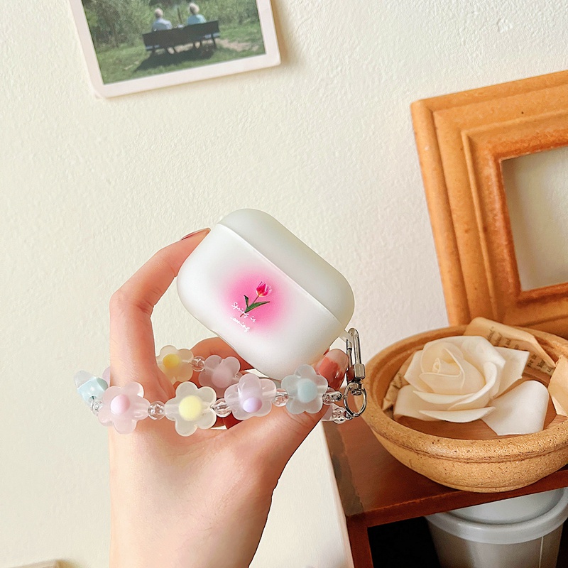 Vỏ Bảo Vệ Hộp Sạc Tai Nghe AirPods 3 / Pro 2 Bằng Silicon Hình Hoa / Mặt Cười Dễ Thương Kèm Dây Đeo Tiện