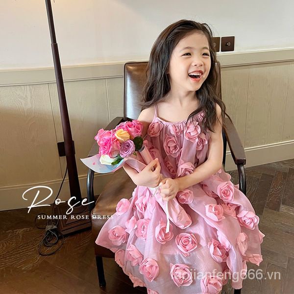 Spot girls' suspender dress 2022 summer new children's online red sweet princess dress baby super fairy dress YFUU