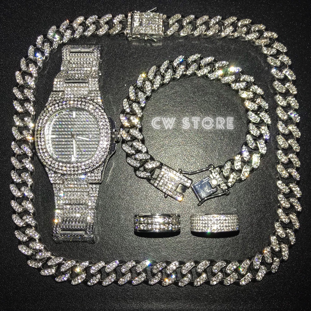 Đồng Hồ Đính Đá, Dây Chuyền, Vòng Tay & 2 Nhẫn Đính Đá Mã B5 - CW