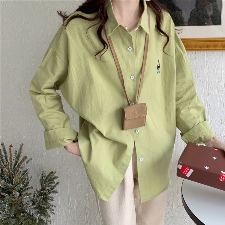 IELGY    Áo Thun Tay Dài Thêu Hình Gấu Thời Trang Dành Cho Nữ