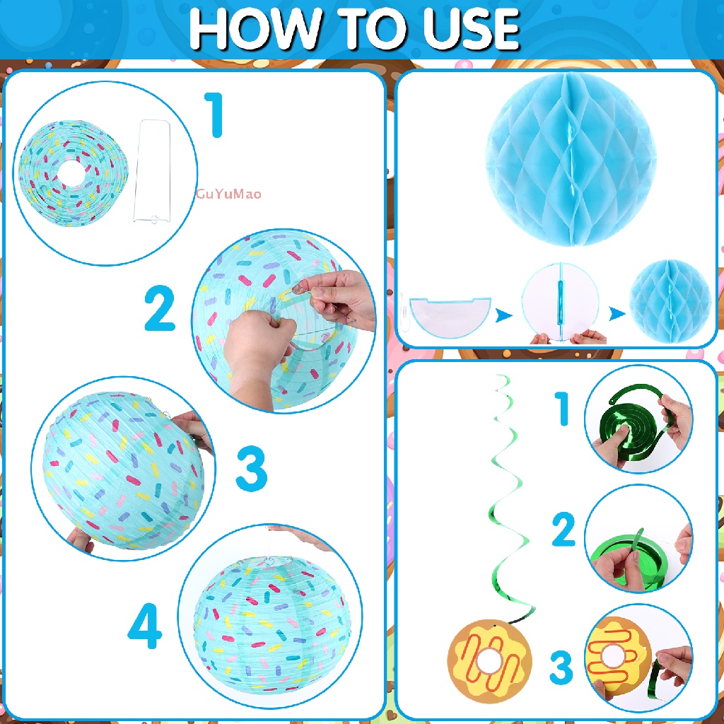 Bộ 23 Cái Đèn Lồng + 4 Vòng Hoa Hình Bánh Donut + 6 Cái Cho Trang Trí Tiệc Sinh Nhật