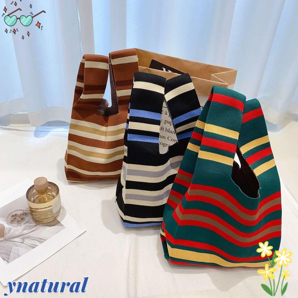 Túi Xách Mini Đan Len Họa Tiết Sọc Ngang Thời Trang Dành Cho Nữ