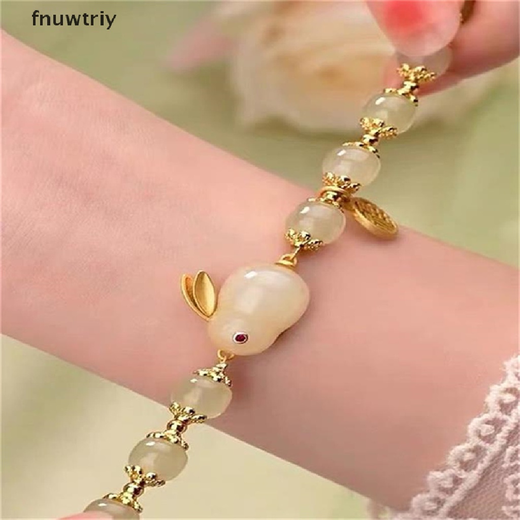 Vòng Tay Xỏ Hạt Thủy Tinh Tự Nhiên Mặt Thỏ May Mắn Thời Trang Quà Tặng Cho Nữ