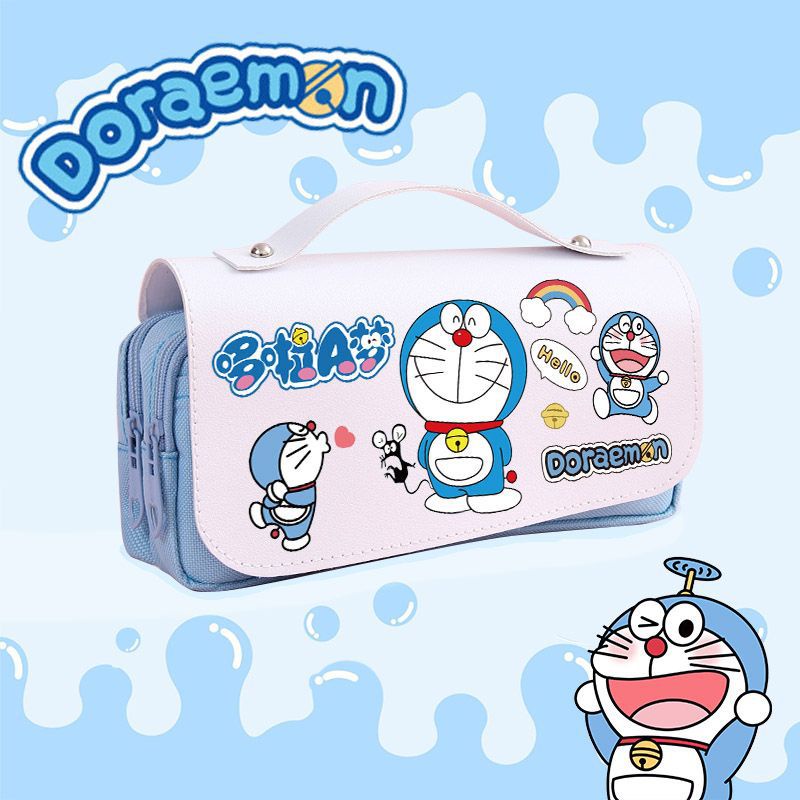Túi Đựng Bút Bằng Vải Bạt 3 Lớp Sức Chứa Lớn Hình Doraemon GT2 Cho Học Sinh / Văn Phòng / Trường Học