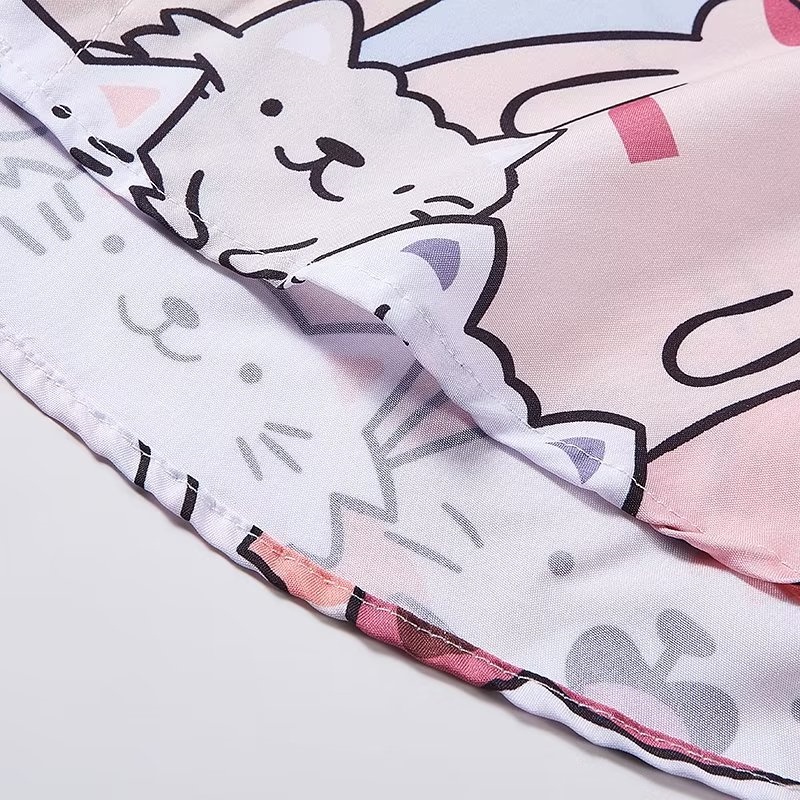 Áo Sơ Mi Ngắn Tay Nhuộm Màu Họa Tiết Hoạt Hình + Quần short Dáng Rộng Phong Cách Hàn Quốc Thời Trang Đi Biển Hawaii