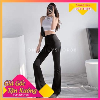 Quần Ống Loe Nữ Cạp Cao ,Quần Loe Thun Lưng Cao Hàn Quôc Đen Trơn Tôn Dáng Chất Umi không bai không xù.