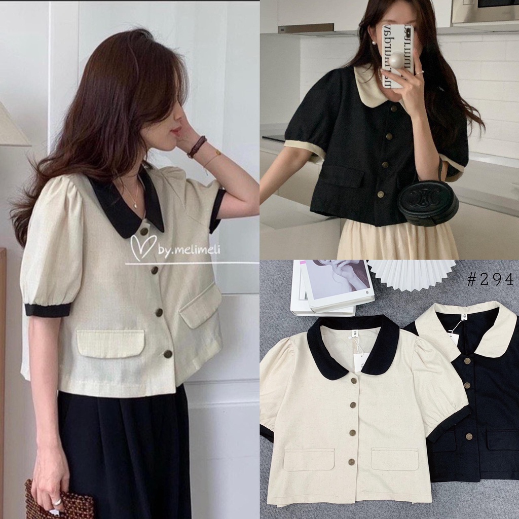 Áo Sơ Mi kiểu cổ sen túi nắp Áo kiểu nữ chất linen khí chất