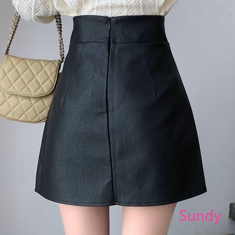 Chân Váy Da Xếp Ly Lưng Cao Dáng Rộng Màu Đen Thời Trang Mùa Hè Dành Cho Nữ Có Size Lớn