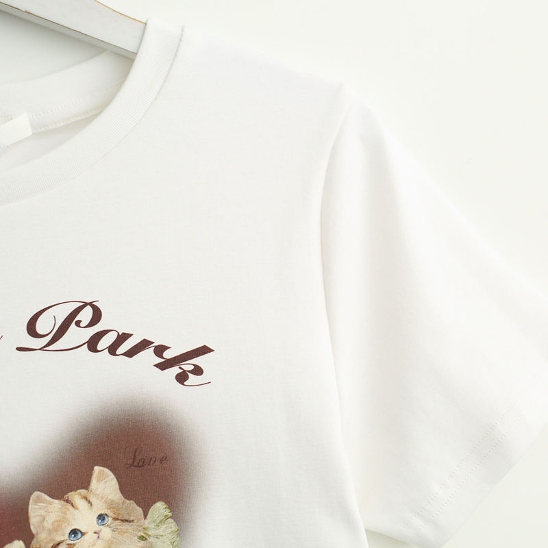 Áo thun COZOKC tay ngắn cổ tròn in hình mèo dễ thương